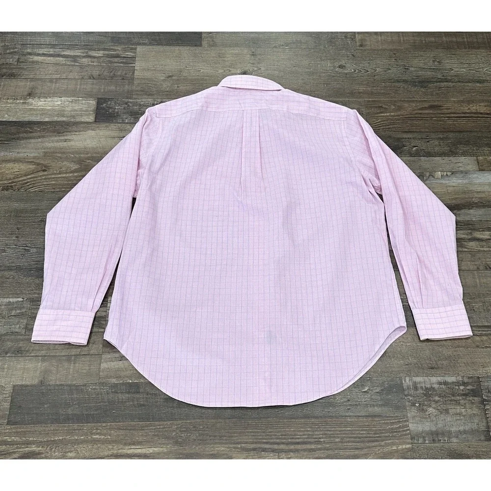 Polo Ralph Lauren Mens Button‎ Up Shirt Pink Blue White Plaid 16.5 34/35 Down